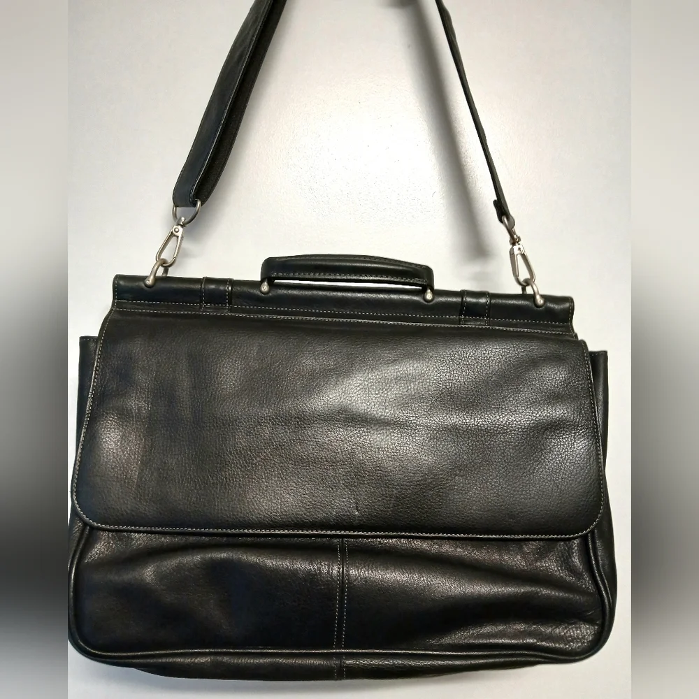 Business EL PORTAL Black Leather MESSENGER Office Work BRIEFCASE ATTACHE BAG